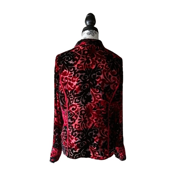 Vintage Black & Red Burnout Velvet Blouse — 90s Gothic Glam, Size M - Picture 4 of 4